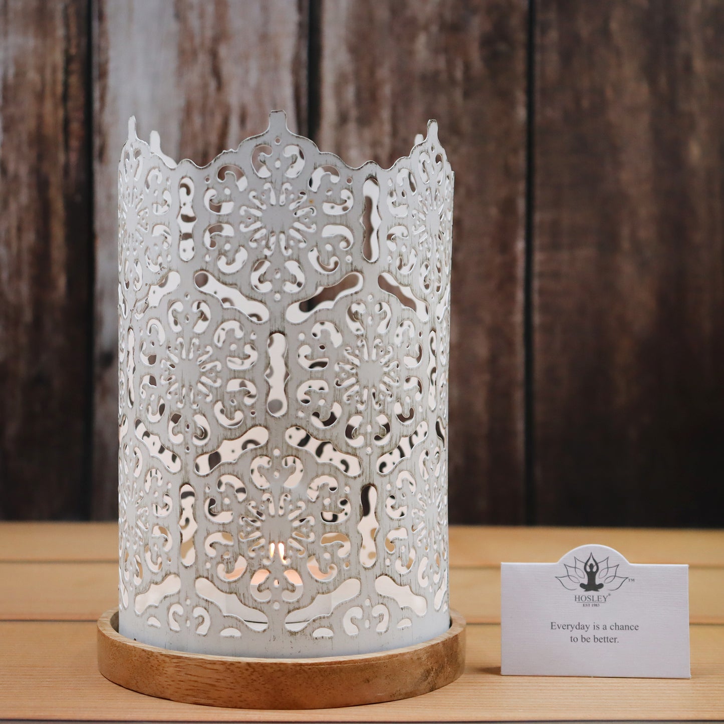 Hosley White Finish Metal Tealight Candle Holder