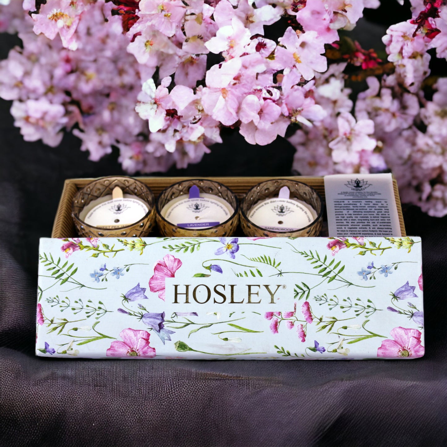 Hosley® 4 In 1 Gift Box - Scented Gold Glass Candles with Ceramic Incense Stick Holder, Rose Petals and Dragon Blood Incense Sticks