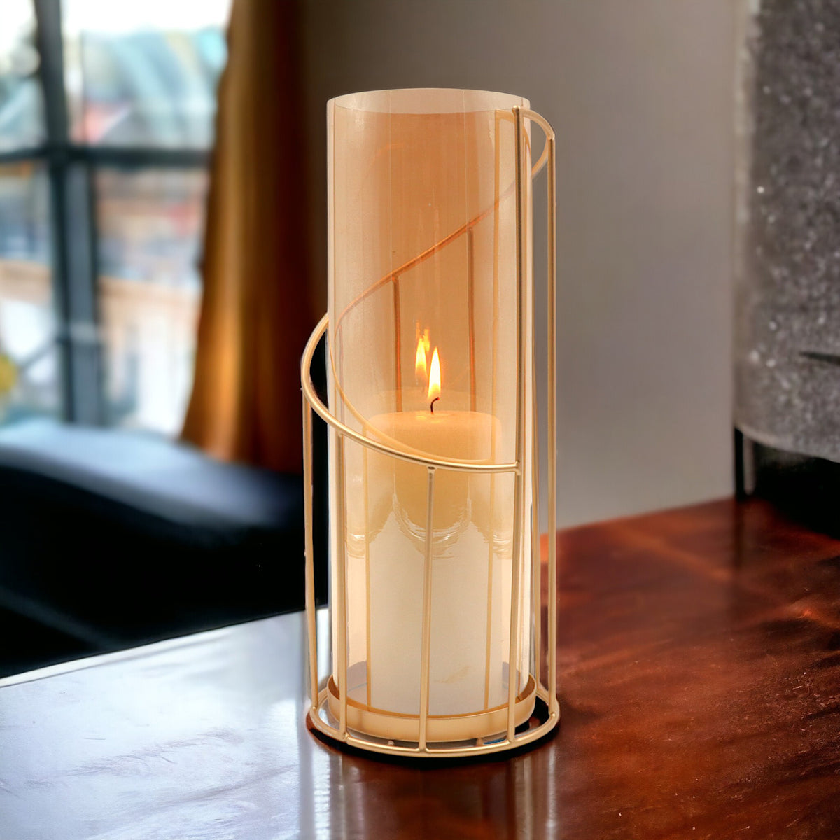 HOSLEY Metal Glass Pillar Candle Holder, Gold, 12 Inch