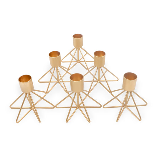 HOSLEY Metal Taper Candle Holders, Pack of 6, Gold