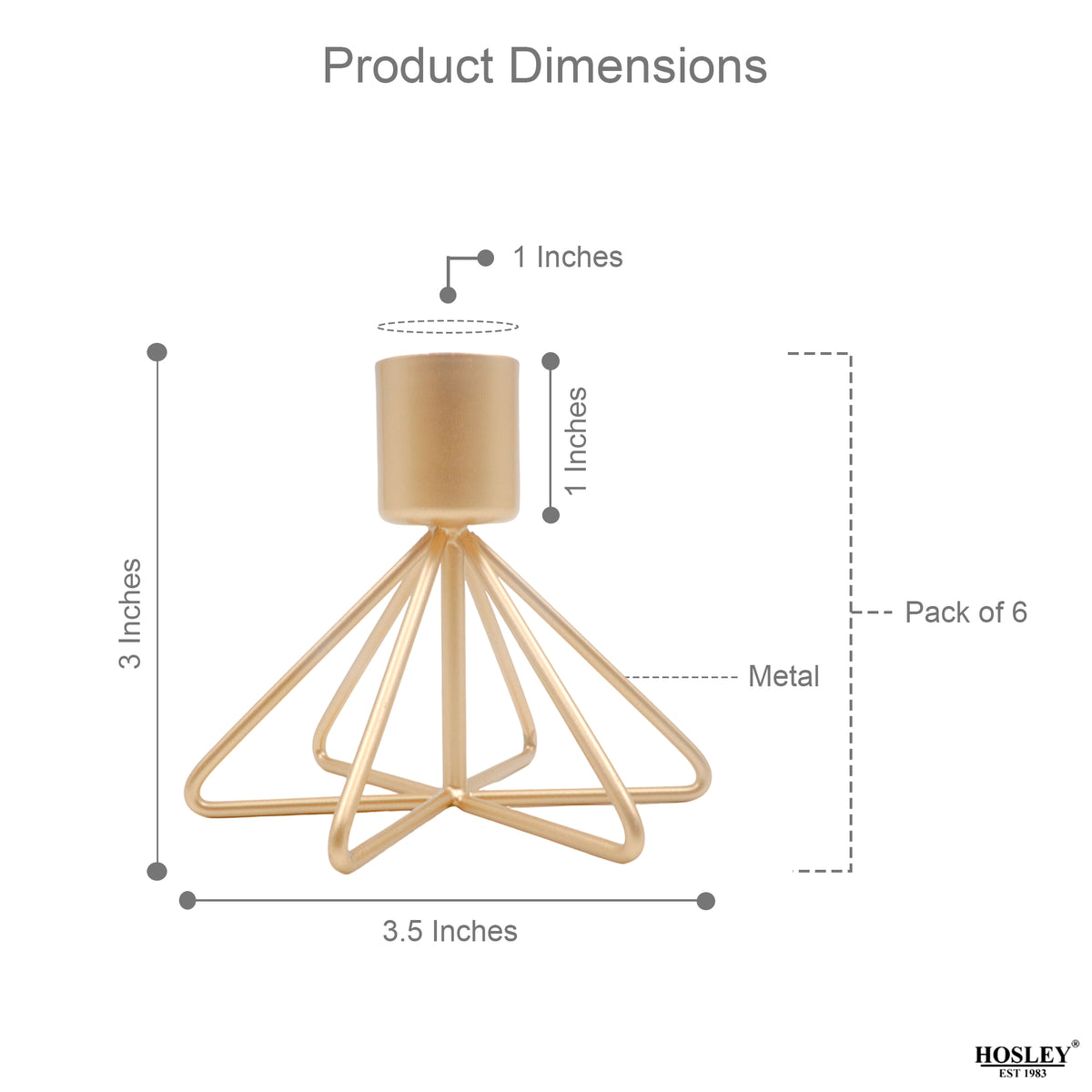 HOSLEY Metal Taper Candle Holders, Pack of 6, Gold