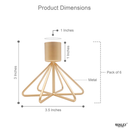 HOSLEY Metal Taper Candle Holders, Pack of 6, Gold