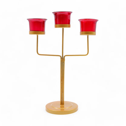 Hosley® Red Glass Tealight Candle Holders|Gold Tealight Candle Holders with Glass Holders Perfect for Home Decor, Birthday, Wedding, Parties,Tabletop,Centerpiece| 3-Cup Centrepiece, with Pack of 3 Tealights