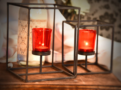Hosley Pack of 2 Decorative Tealight Holders with Red Glass