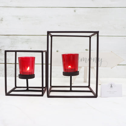 Hosley Pack of 2 Decorative Tealight Holders with Red Glass