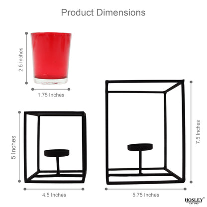 Hosley Pack of 2 Decorative Tealight Holders with Red Glass