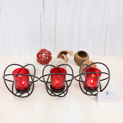 Hosley 3 Cup Decorative Tealight Holder with Red Glass