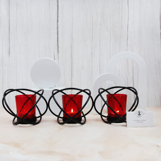 Hosley 3 Cup Decorative Tealight Holder with Red Glass