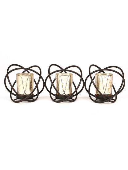 Hosley 3 Cup Decorative Tealight Holder with Gold Glass