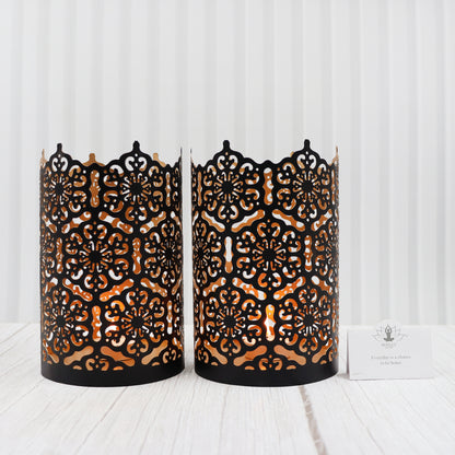 Hosley Set of 2 Black & Gold Metal Sleeve Tealight Candle Holder