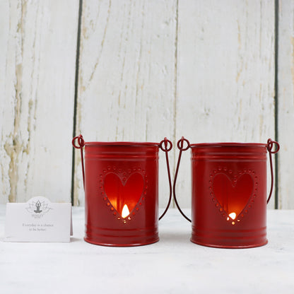 Hosley Set Of 2, 4-Inch Red Heart Shape Bucket