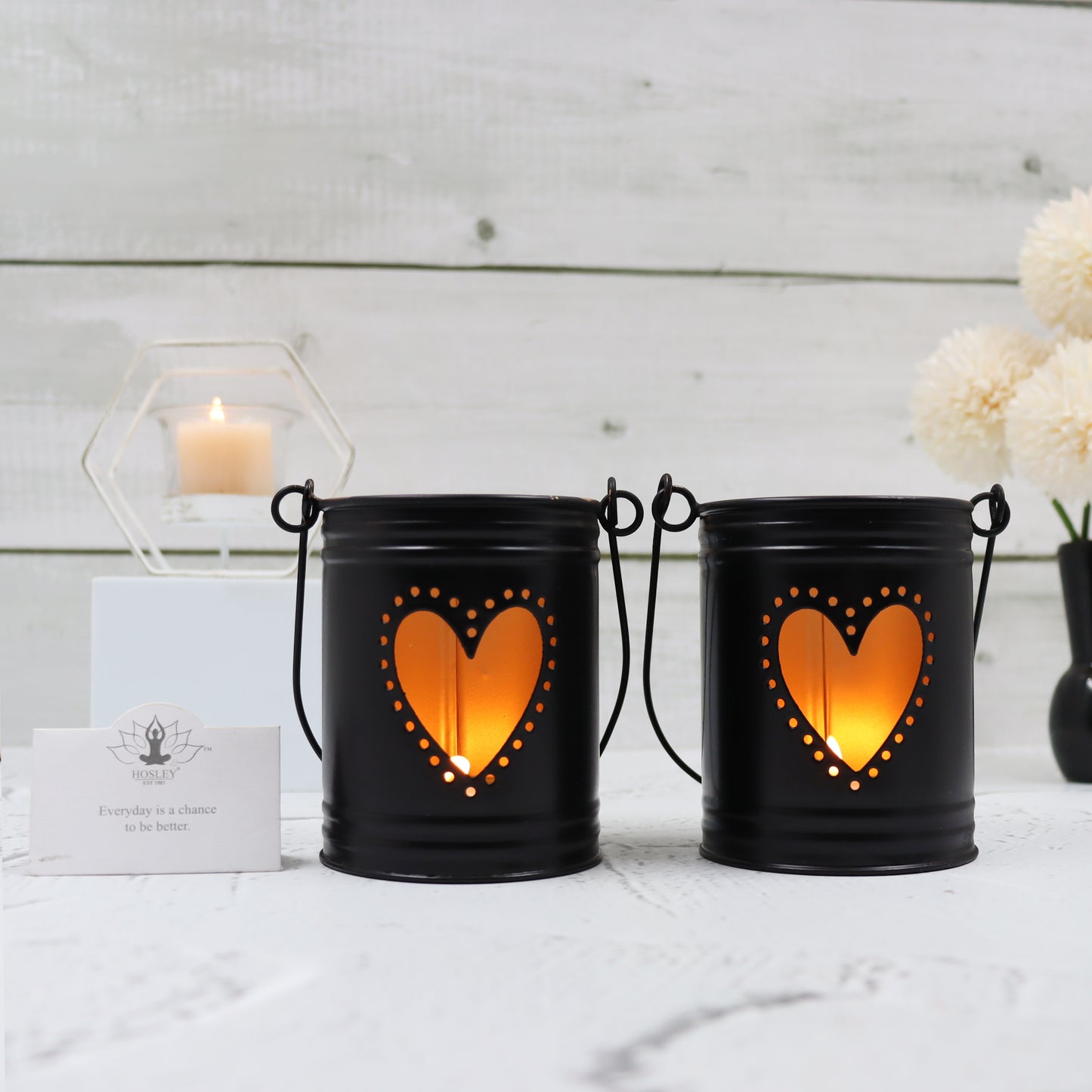 Hosley Set Of 2, 4-Inch Black/Gold Heart Shape Bucket