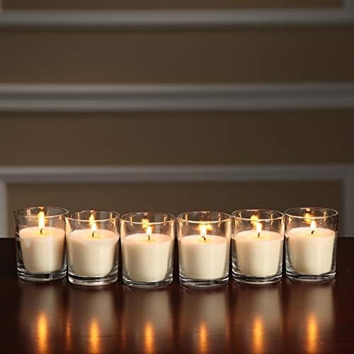 Hosley® Unscented Clear Glass Filled Votive Candles, Hand Poured Wax Candles  Perfect for Home Decor,Christmas Candles,Christmas Candles for Gifting, 12  Hours Burning Time, Smokeless