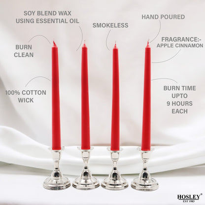 Hosley Apple Cinnamon Fragranced Red Taper Candles – Pack of 6, 25.4cm