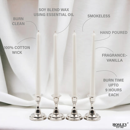 Hosley Vanilla Fragranced White Taper Candles – Pack of 4, 25.4cm