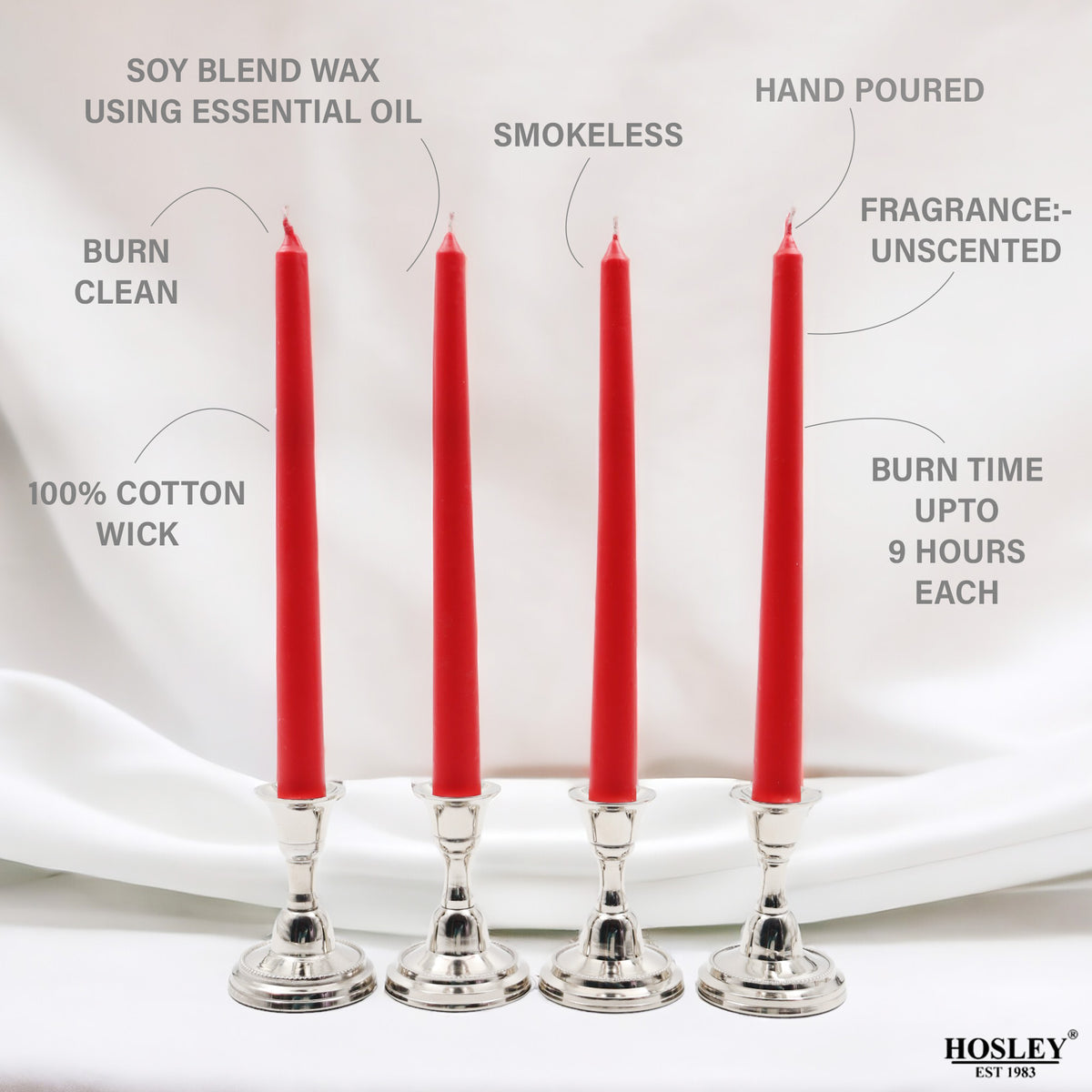 Hosley® Pack of 4 Unscented  25.4cm High Red Taper Candles