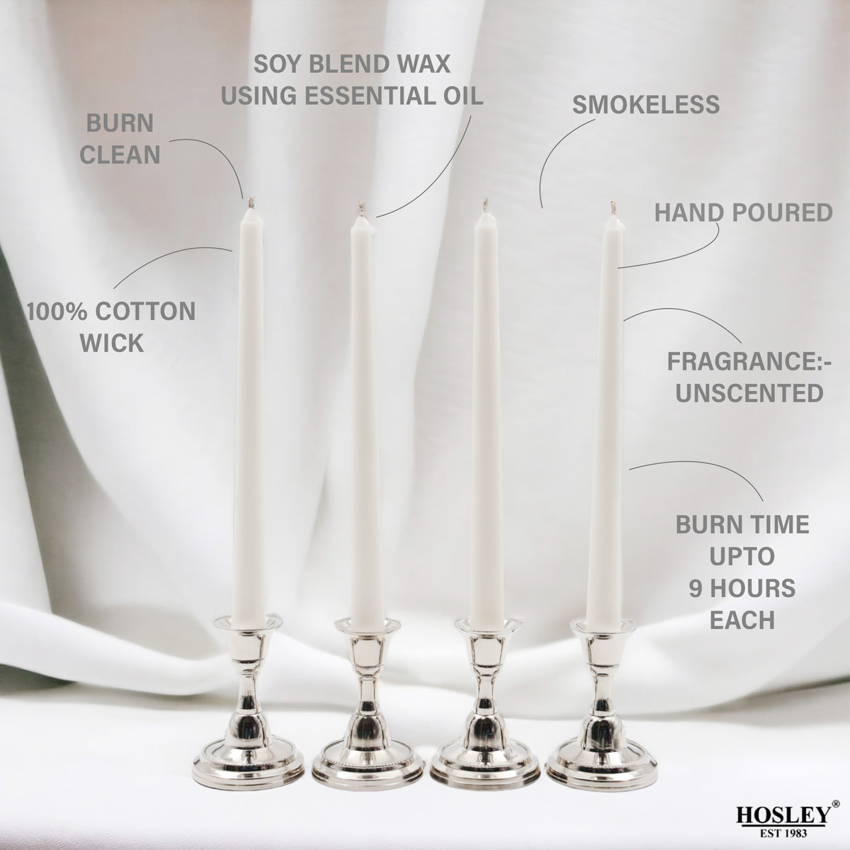 Hosley Unscented White Taper Candles – Pack of 4, 25.4cm