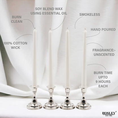 Hosley Unscented White Taper Candles – Pack of 4, 25.4cm