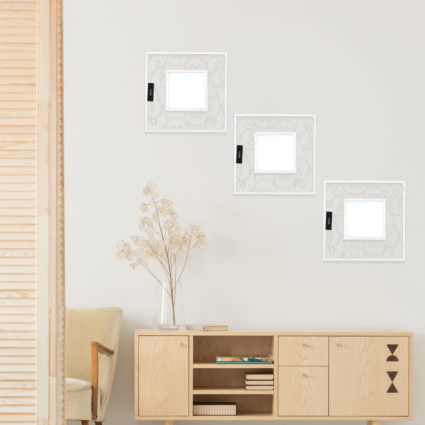 Hosley Decorative Modern Designer Square Wall Mirror (Pack of 3)