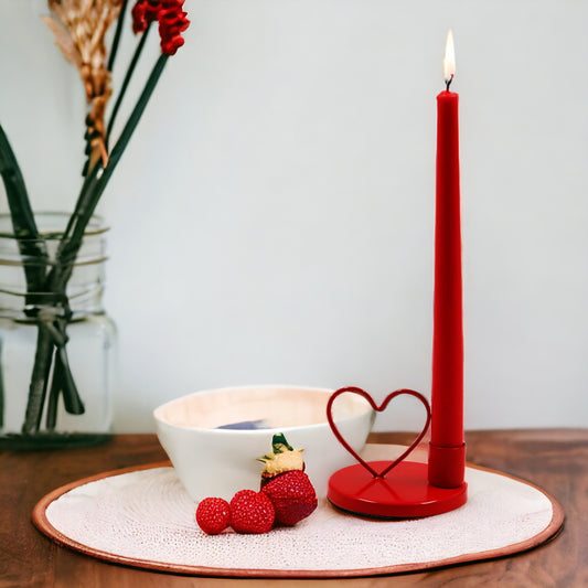 Hosley Set of 1 Heart Shape Iron Taper Candle Holder with Set of 4 Apple Cinnamon Fragrance Taper Candles