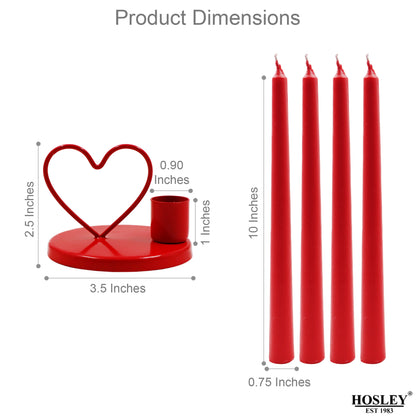 Hosley Set of 1 Heart Shape Iron Taper Candle Holder with Set of 4 Apple Cinnamon Fragrance Taper Candles