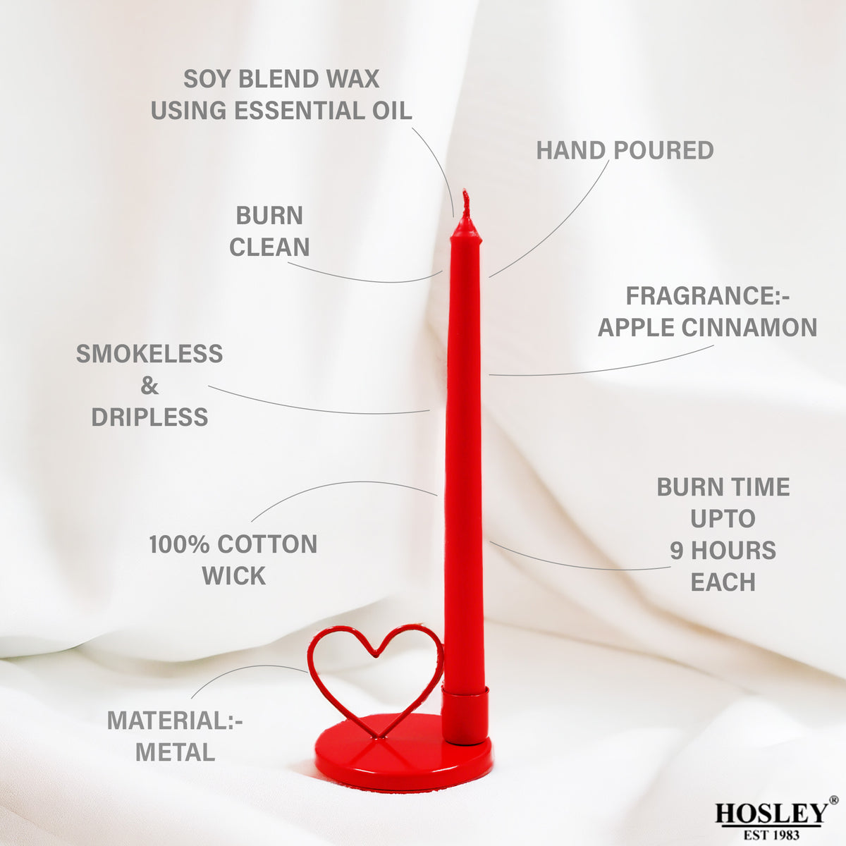 Hosley Set of 1 Heart Shape Iron Taper Candle Holder with Set of 4 Apple Cinnamon Fragrance Taper Candles