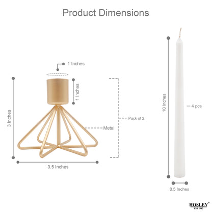 HOSLEY Metal Taper Candle Holders with 4 Taper Candles, Pack of 2, Gold