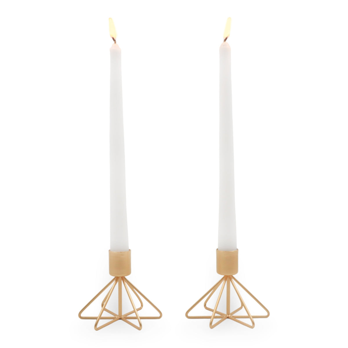 HOSLEY Metal Taper Candle Holders with 4 Taper Candles, Pack of 2, Gold
