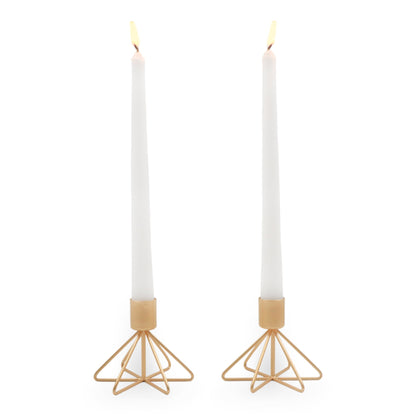 HOSLEY Metal Taper Candle Holders with 4 Taper Candles, Pack of 2, Gold