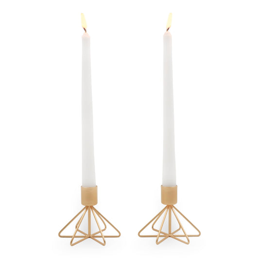 HOSLEY Metal Taper Candle Holders with 4 Taper Candles, Pack of 2, Gold