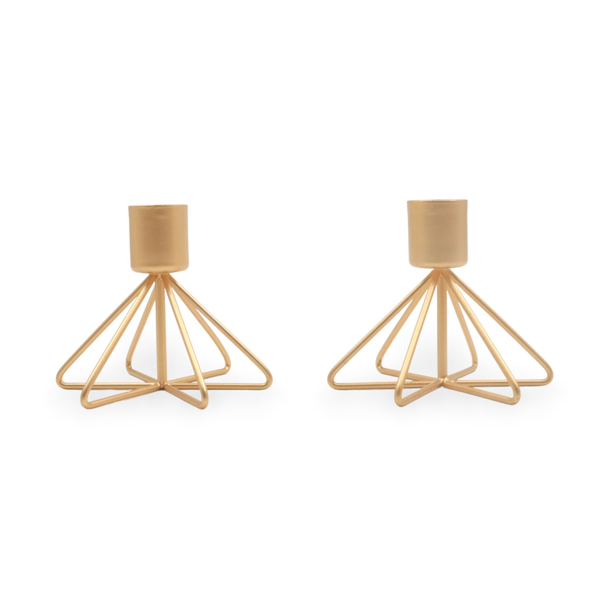HOSLEY Metal Taper Candle Holders with 4 Taper Candles, Pack of 2, Gold