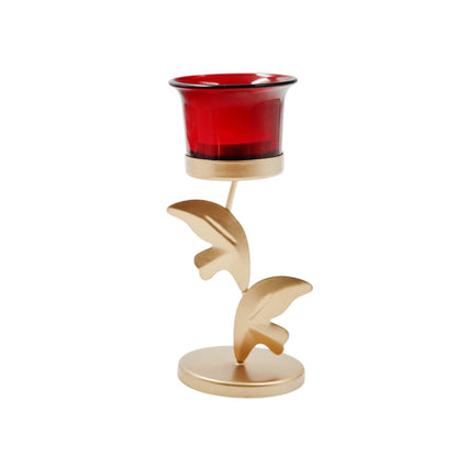 HOSLEY Decorative Metal Tealight Candle Holder with Red Glass Cups, Pack of 1