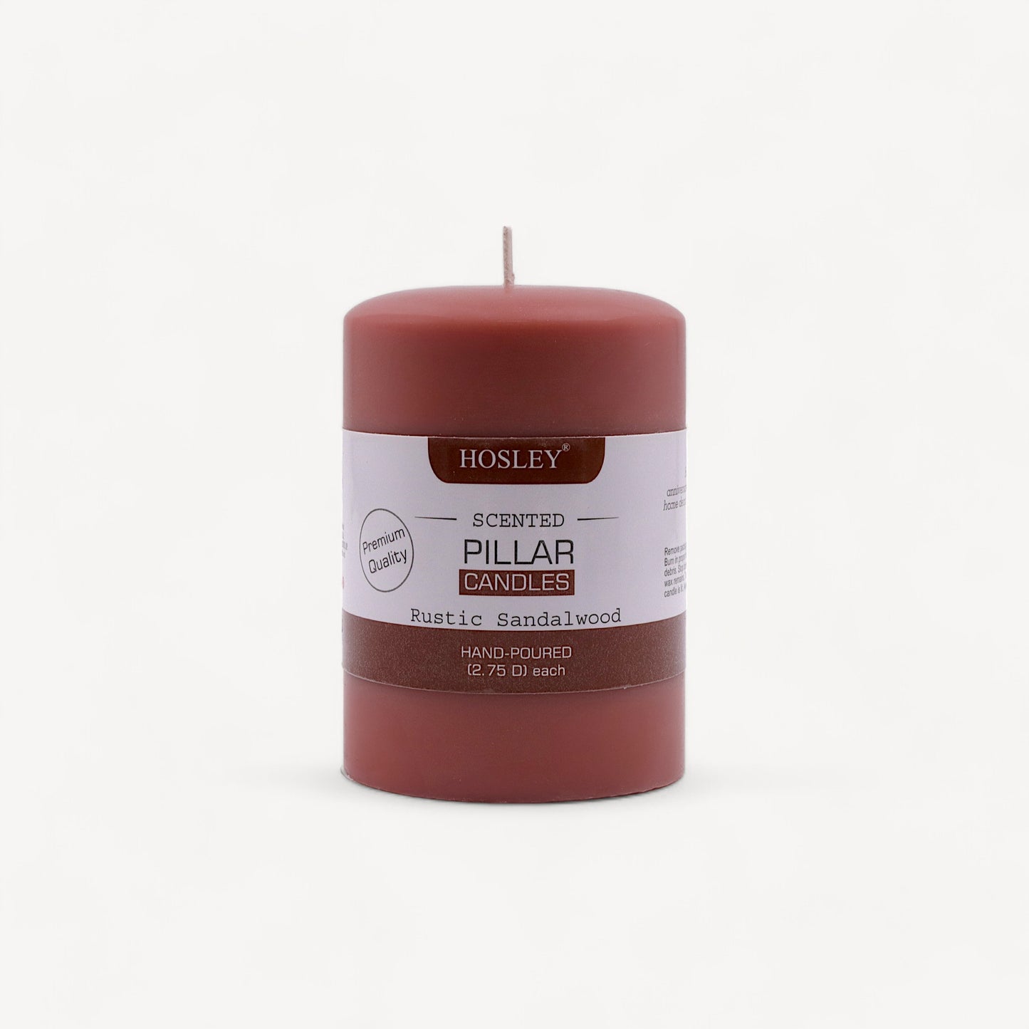 Hosley® Rustic Sandalwood Highly Fragranced  4inch Pillar Candle