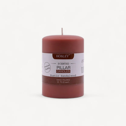 Hosley® Rustic Sandalwood Highly Fragranced  4inch Pillar Candle