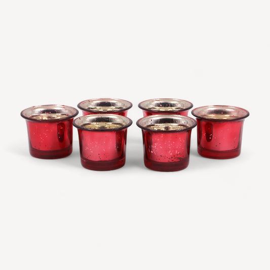 Hosley Decorative Glass Votive Candles with 6 Pcs Tealights - Pack of 6, Red