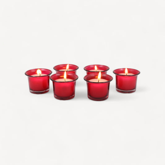 Hosley Highly Fragranced Apple Cinamon Filled Scented Votive Glass Candle Holder - Pack of 6, Red