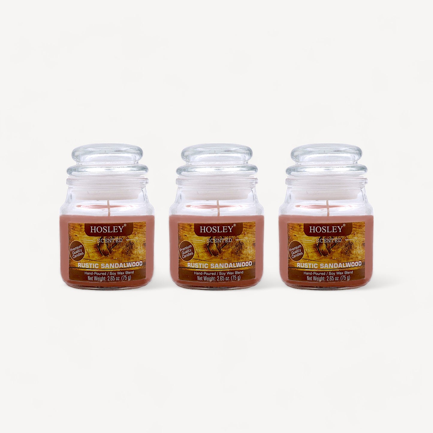 Set of 3 Hosley® Rustic Sandalwood Highly Fragranced Jar Candles, 2.65 Oz wax each