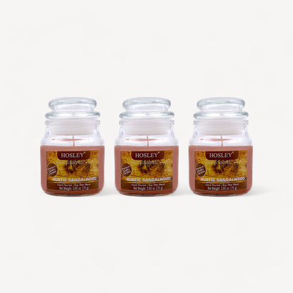 Set of 3 Hosley® Rustic Sandalwood Highly Fragranced Jar Candles, 2.65 Oz wax each