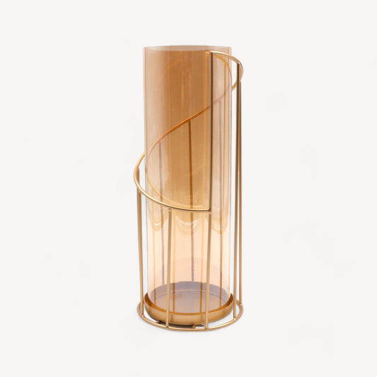 HOSLEY Metal Glass Pillar Candle Holder, Gold, 12 Inch