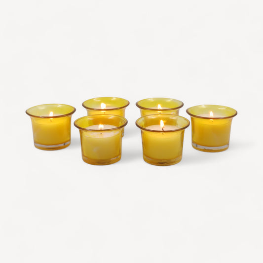 Hosley Highly Fragranced Sweet Pea Jasmine Filled Votive Glass Candle Holder - Pack of 6, Yellow