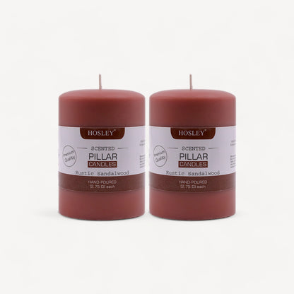 Hosley Set of 2 Rustic Sandalwood 4Inchs Pillar Candles