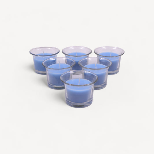 Hosley Highly Fragranced Carribean Breeze Filled Votive Glass Decoration Candles - Pack of 6, Blue