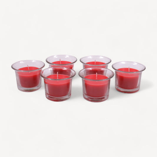 Hosley Highly Fragranced Apple Cinamon Filled Votive Glass Decoration Candles - Pack of 6, Red