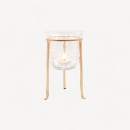 HOSLEY Metal Crackle Glass Tealight Candle Holder, Gold, 6 Inch