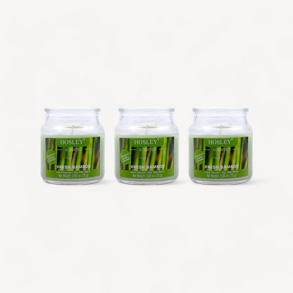 Set of 3 Hosley® Fresh Bamboo  Highly Fragranced Jar Candles, 2.65 Oz wax each