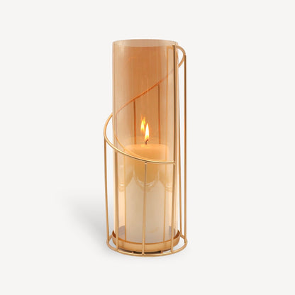 HOSLEY Metal Glass Pillar Candle Holder, Gold, 12 Inch