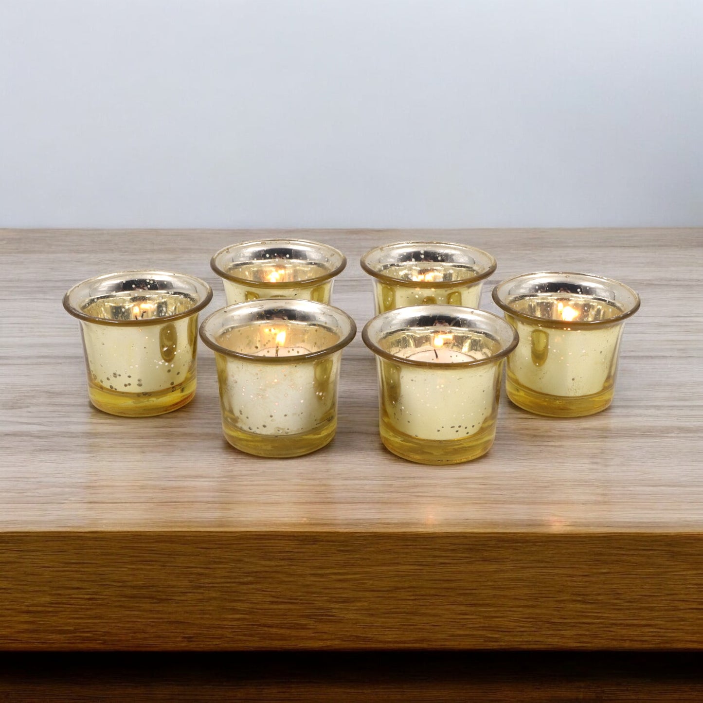 Hosley Decorative Glass Votive Candles with 6 Pcs Tealights - Pack of 6, Golden