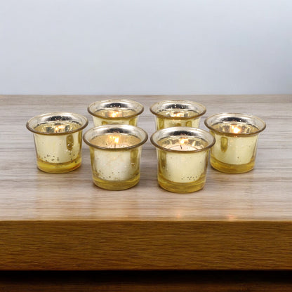 Hosley Decorative Glass Votive Candles with 6 Pcs Tealights - Pack of 6, Golden