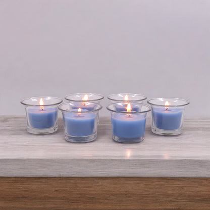 Hosley Highly Fragranced Carribean Breeze Filled Votive Glass Decoration Candles - Pack of 6, Blue