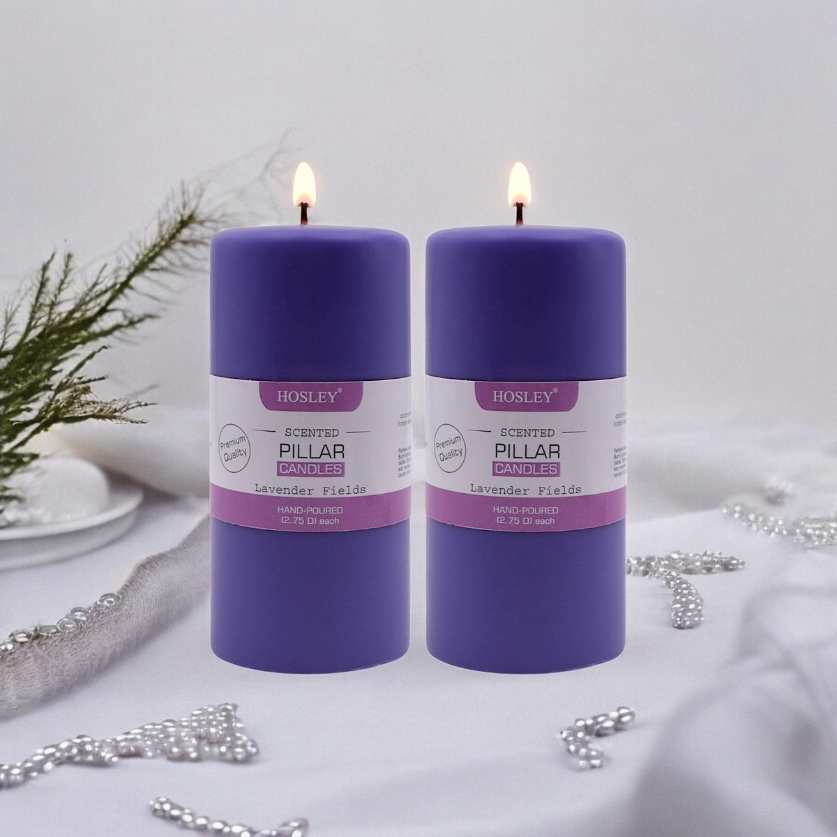 Hosley Set of 2 Lavender Fields 6Inchs Pillar Candles